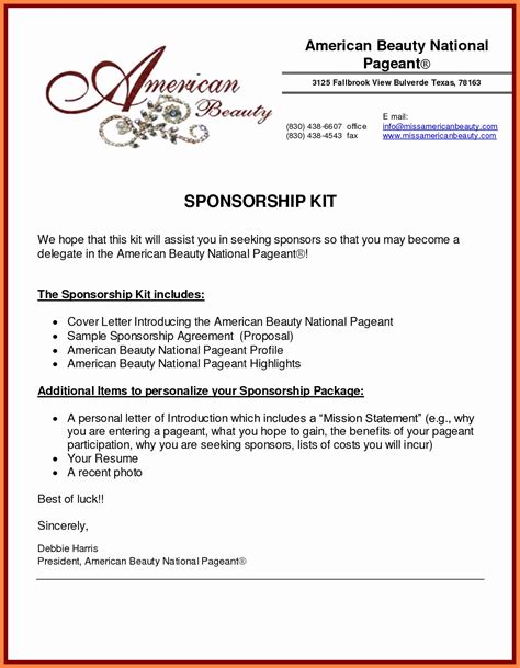 Pageant Sponsorship Letter Template